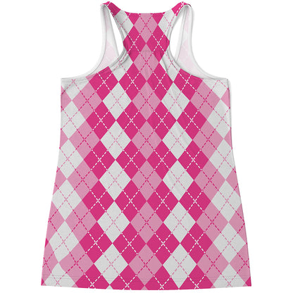 Pink And White Argyle Pattern Print Women's Racerback Tank Top