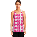Pink And White Argyle Pattern Print Women's Racerback Tank Top
