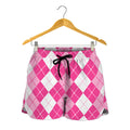 Pink And White Argyle Pattern Print Women's Shorts