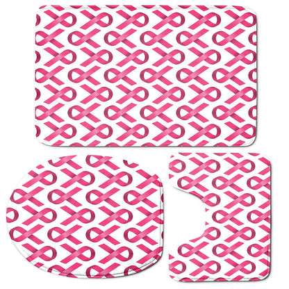 Pink And White Breast Cancer Print 3 Piece Bath Mat Set