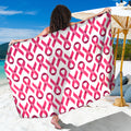 Pink And White Breast Cancer Print Beach Sarong Wrap
