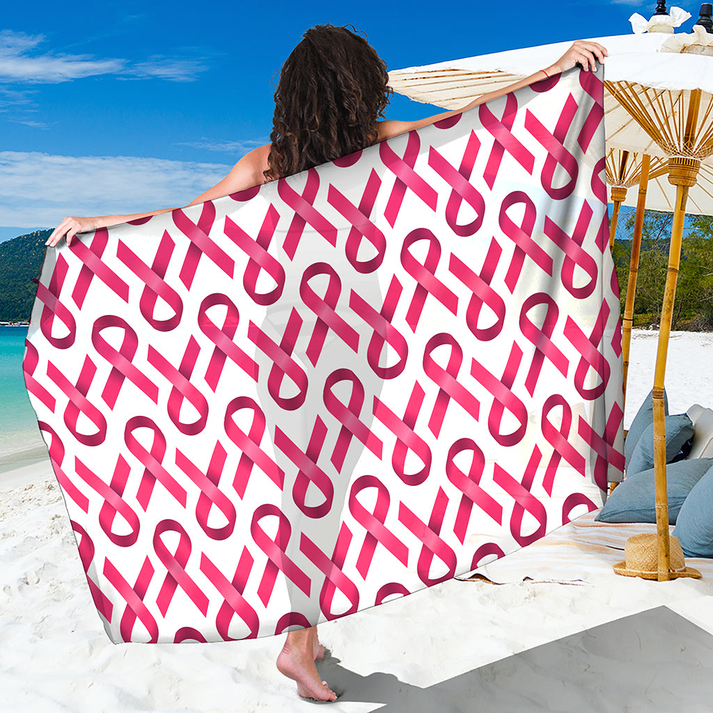 Pink And White Breast Cancer Print Beach Sarong Wrap