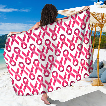 Pink And White Breast Cancer Print Beach Sarong Wrap