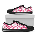 Pink And White Breast Cancer Print Black Low Top Sneakers