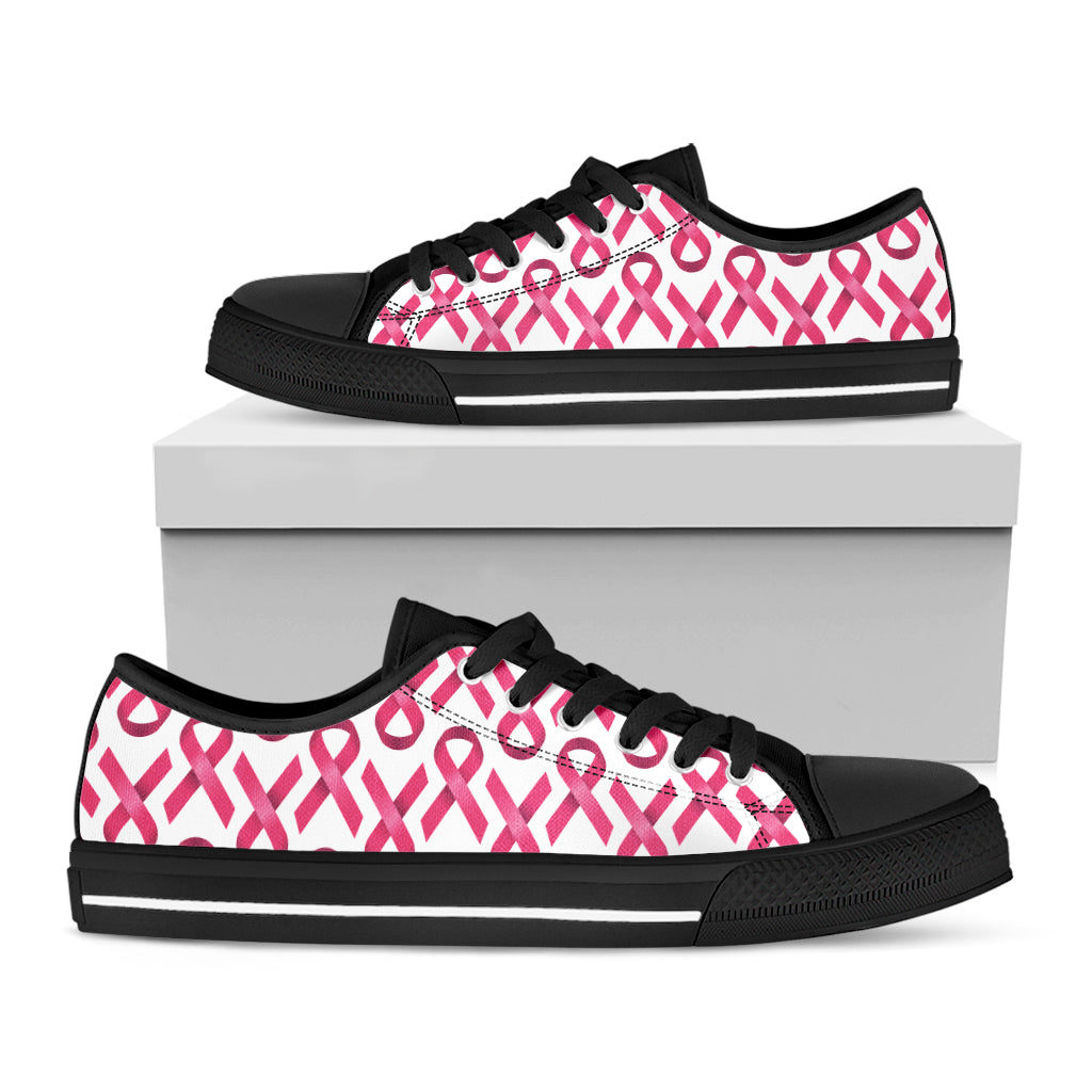 Pink And White Breast Cancer Print Black Low Top Shoes