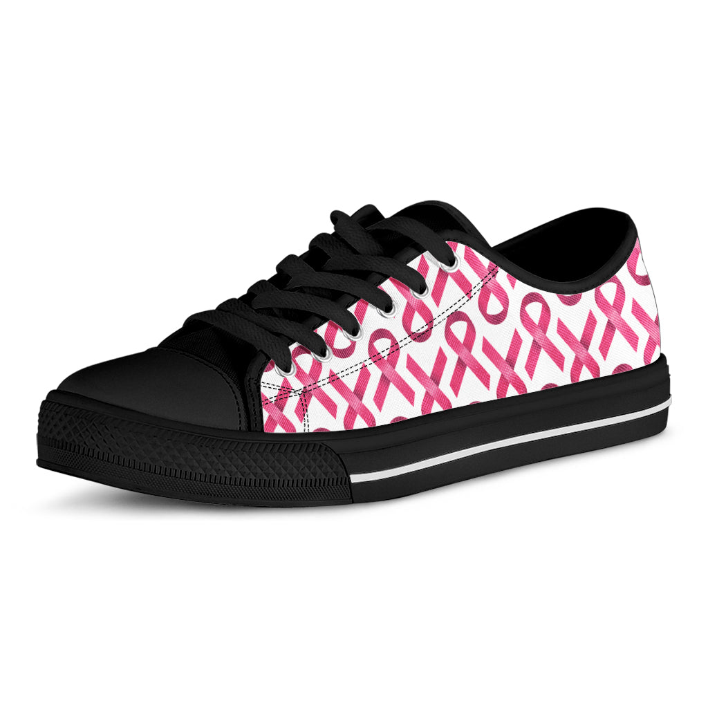 Pink And White Breast Cancer Print Black Low Top Shoes