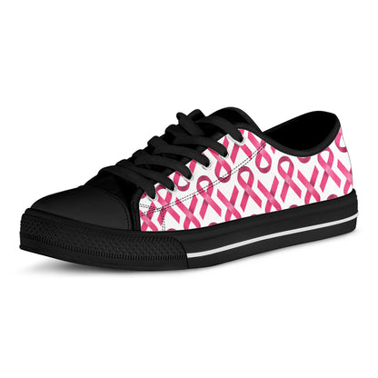 Pink And White Breast Cancer Print Black Low Top Shoes