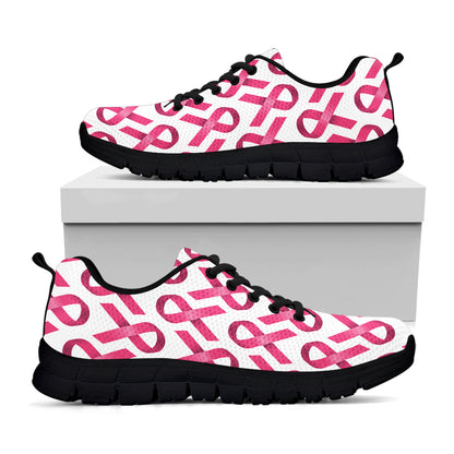 Pink And White Breast Cancer Print Black Sneakers