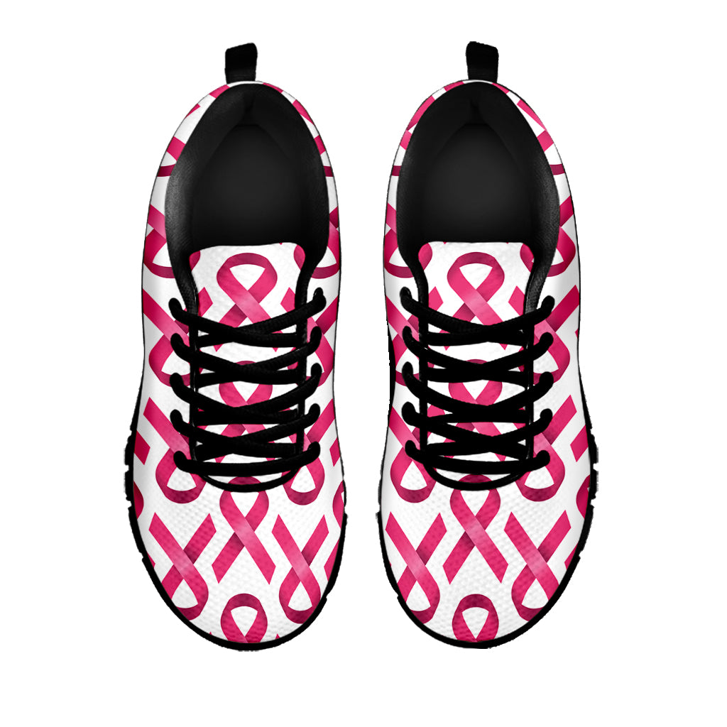 Pink And White Breast Cancer Print Black Sneakers