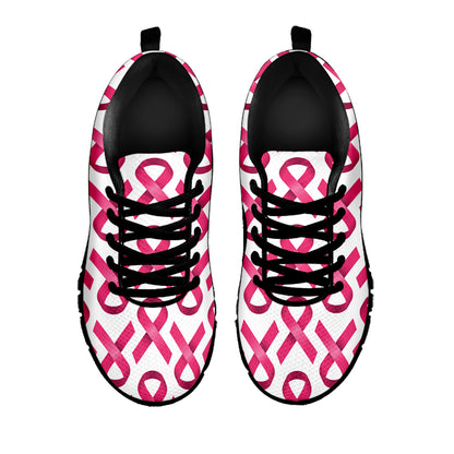 Pink And White Breast Cancer Print Black Sneakers