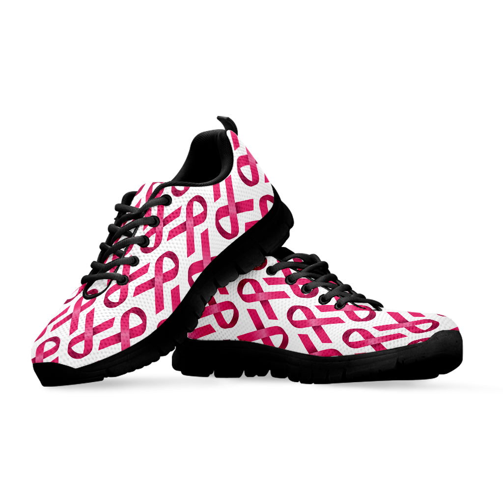 Pink And White Breast Cancer Print Black Sneakers