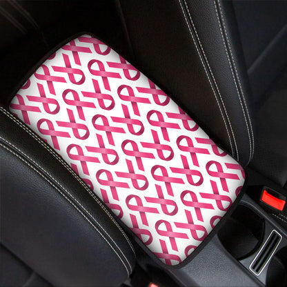 Pink And White Breast Cancer Print Car Center Console Cover