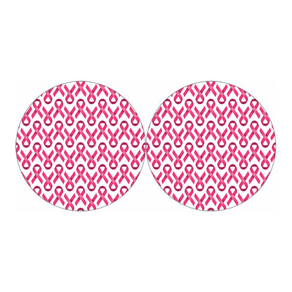 Pink And White Breast Cancer Print Car Coasters
