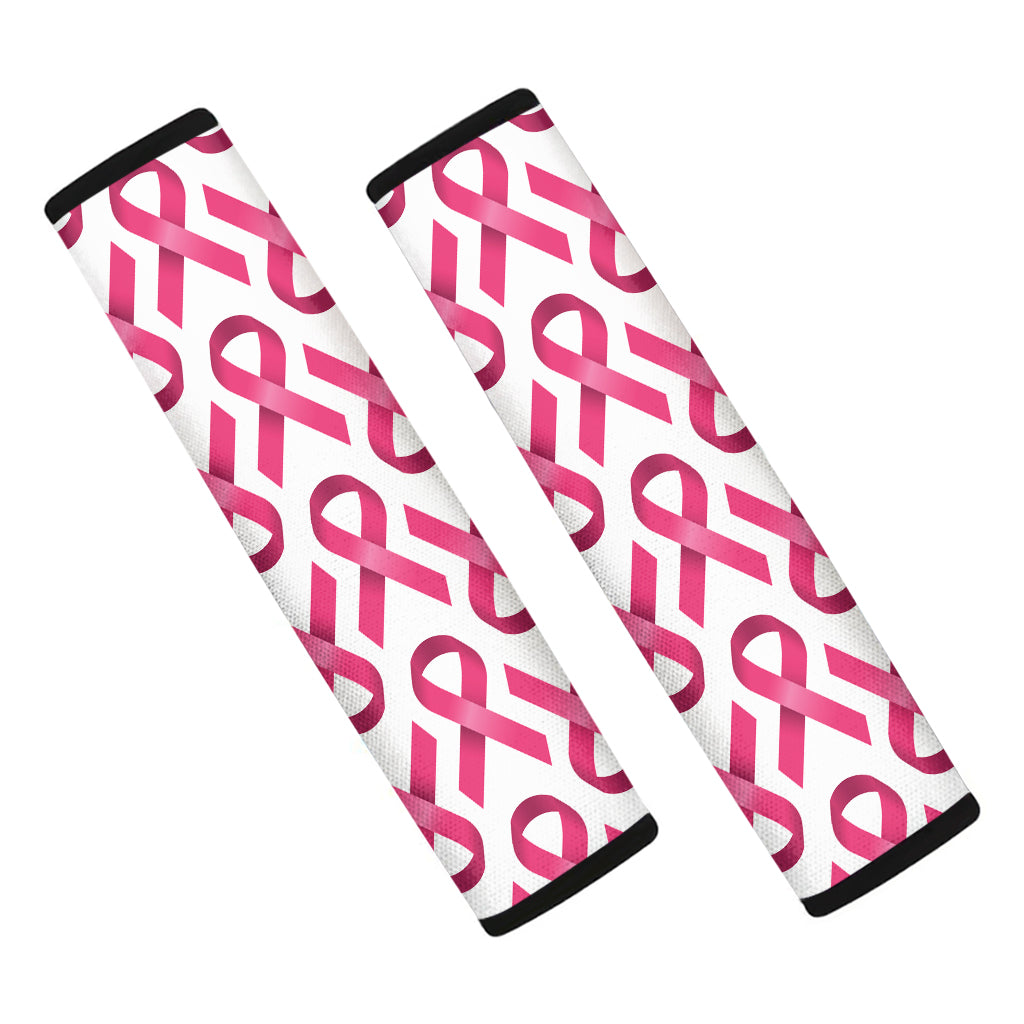 Pink And White Breast Cancer Print Car Seat Belt Covers