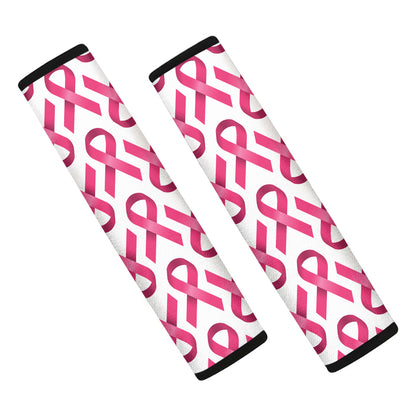 Pink And White Breast Cancer Print Car Seat Belt Covers