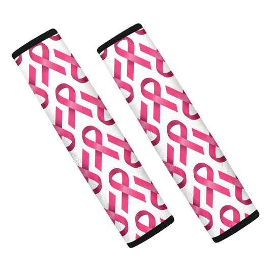 Pink And White Breast Cancer Print Car Seat Belt Covers