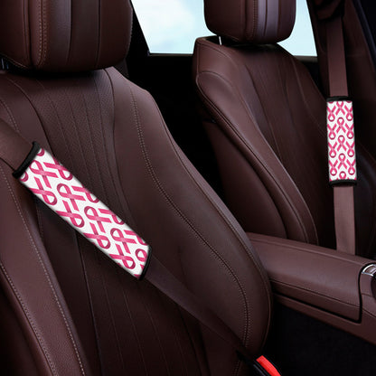 Pink And White Breast Cancer Print Car Seat Belt Covers