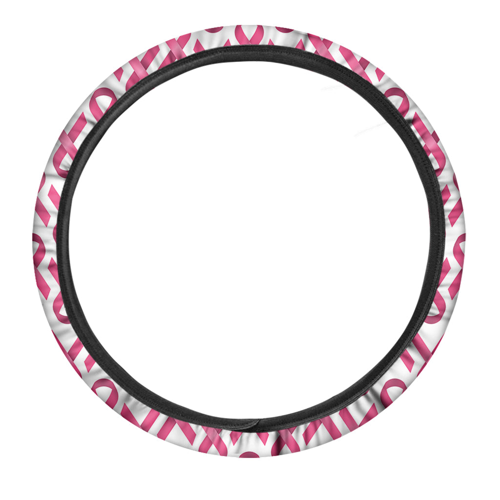 Pink And White Breast Cancer Print Car Steering Wheel Cover