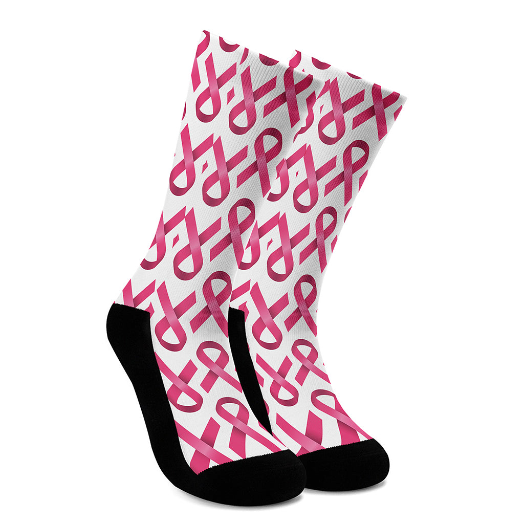 Pink And White Breast Cancer Print Crew Socks