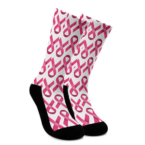 Pink And White Breast Cancer Print Crew Socks