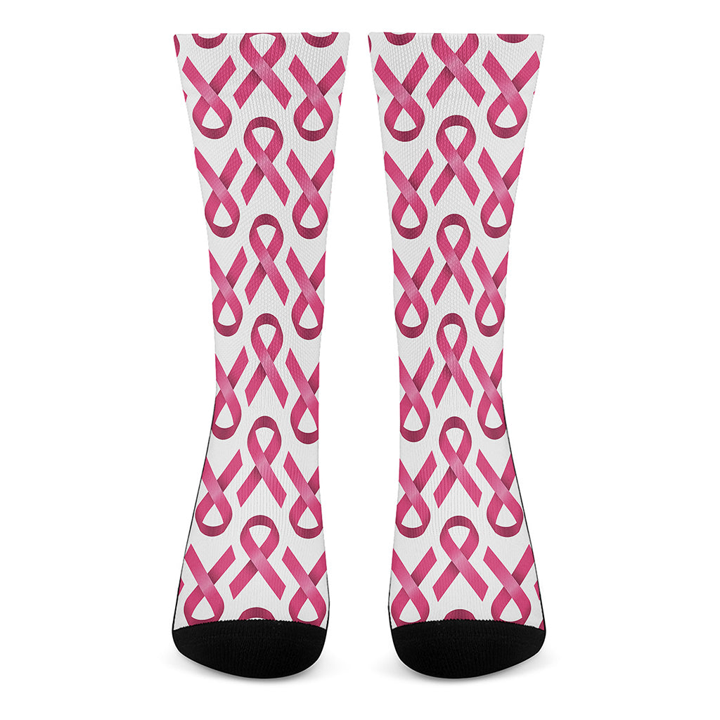 Pink And White Breast Cancer Print Crew Socks