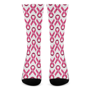 Pink And White Breast Cancer Print Crew Socks