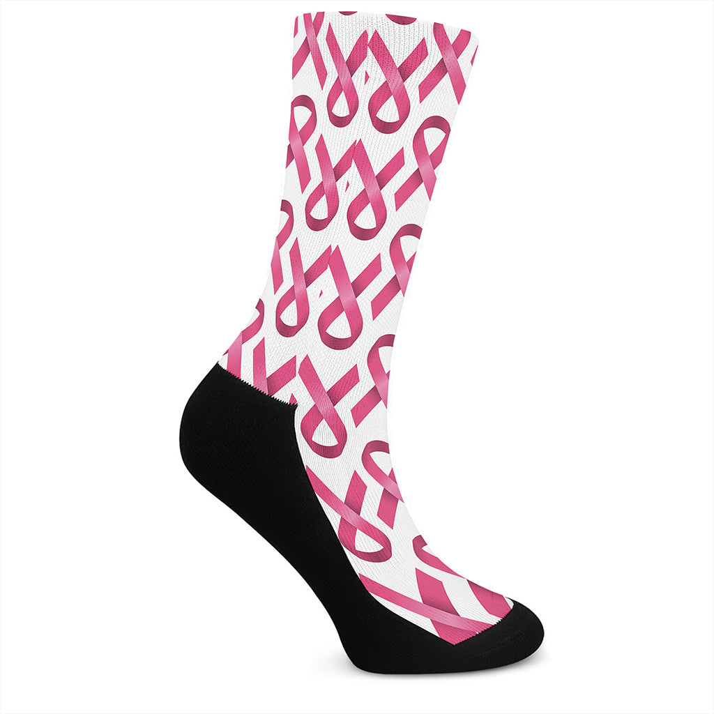 Pink And White Breast Cancer Print Crew Socks