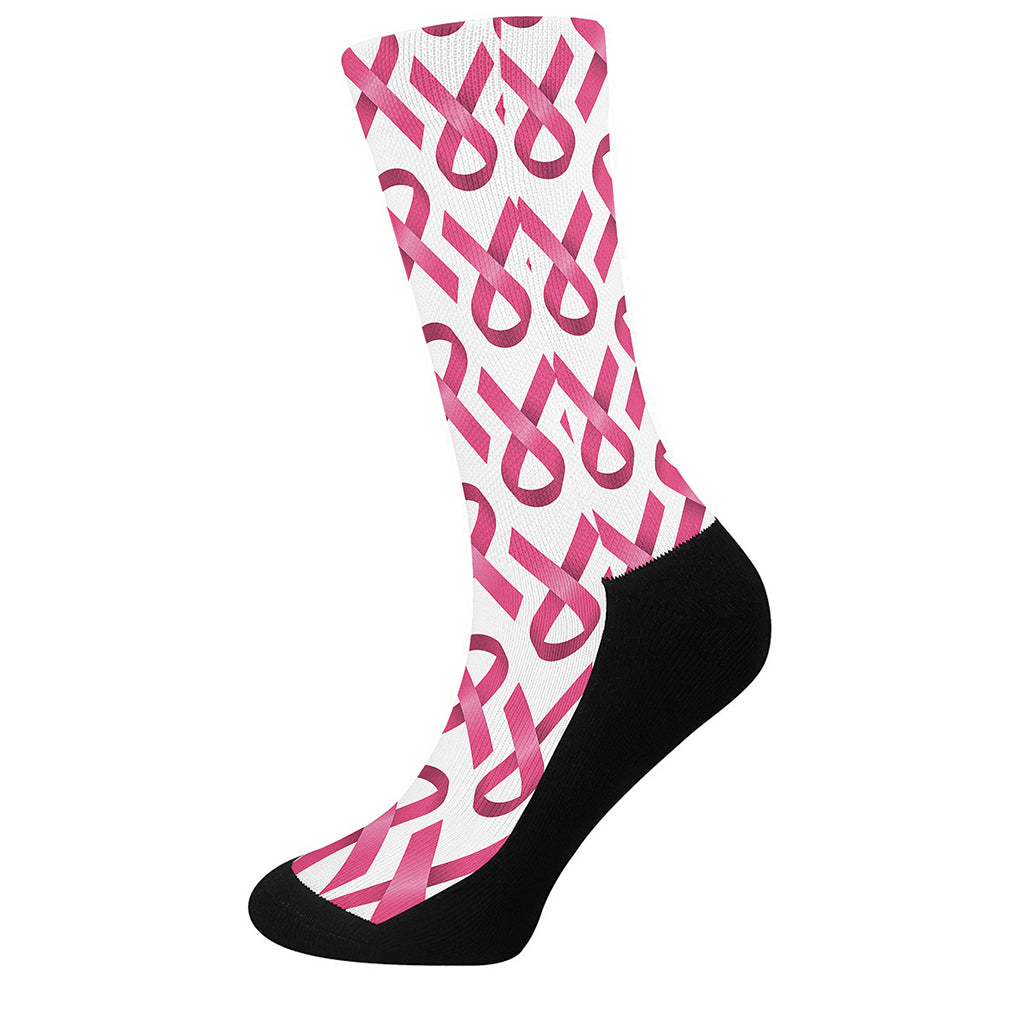 Pink And White Breast Cancer Print Crew Socks