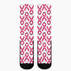 Pink And White Breast Cancer Print Crew Socks