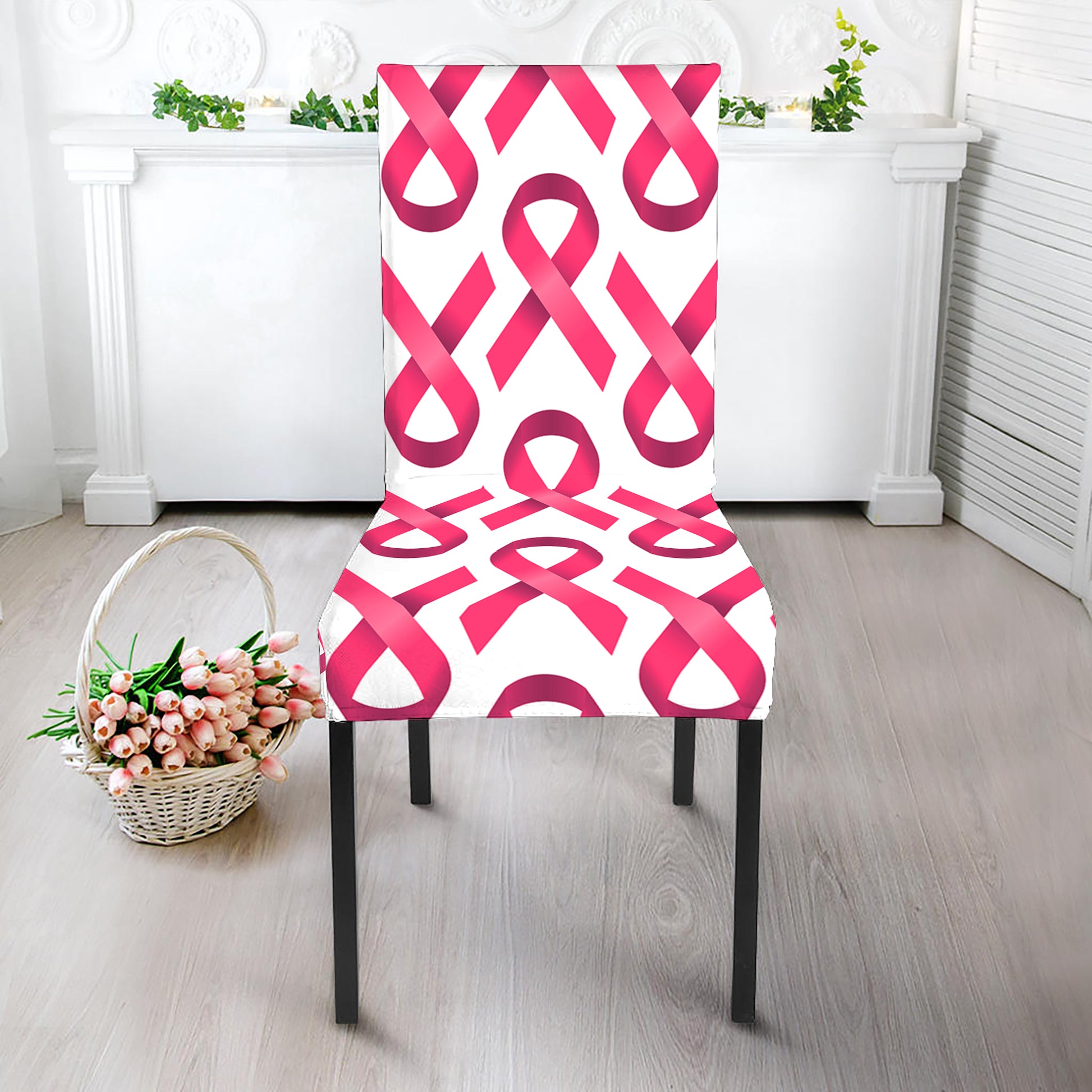 Pink And White Breast Cancer Print Dining Chair Slipcover