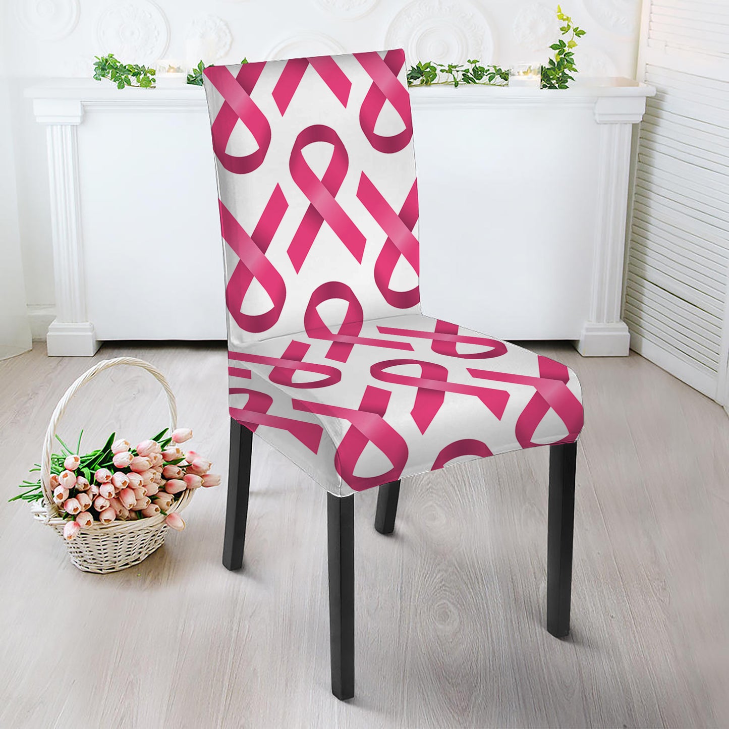 Pink And White Breast Cancer Print Dining Chair Slipcover