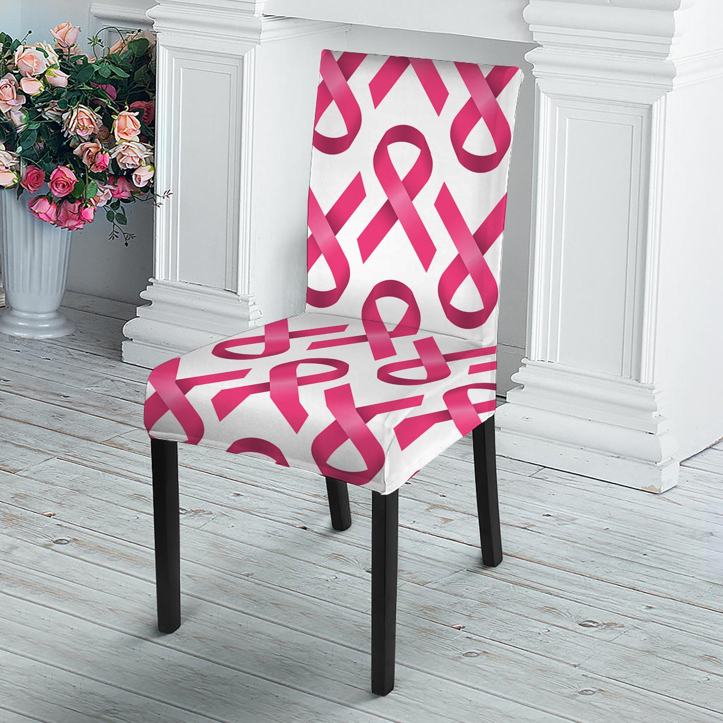 Pink And White Breast Cancer Print Dining Chair Slipcover