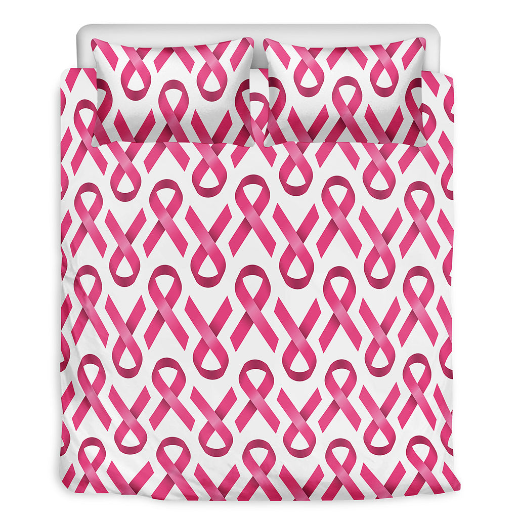 Pink And White Breast Cancer Print Duvet Cover Bedding Set