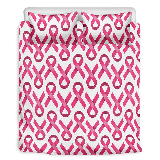 Pink And White Breast Cancer Print Duvet Cover Bedding Set