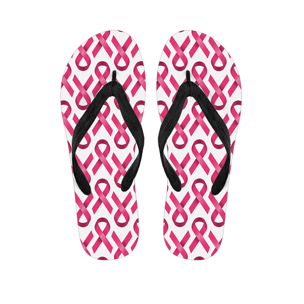 Pink And White Breast Cancer Print Flip Flops