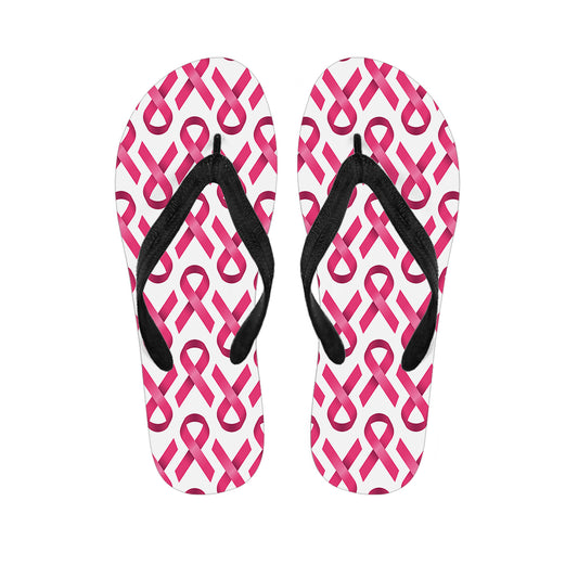 Pink And White Breast Cancer Print Flip Flops