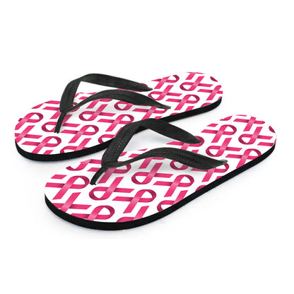 Pink And White Breast Cancer Print Flip Flops