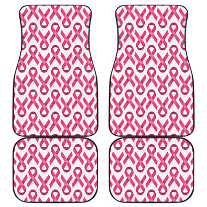 Pink And White Breast Cancer Print Front and Back Car Floor Mats