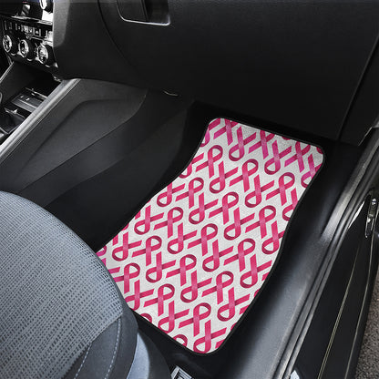 Pink And White Breast Cancer Print Front and Back Car Floor Mats