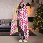 Pink And White Breast Cancer Print Hooded Blanket