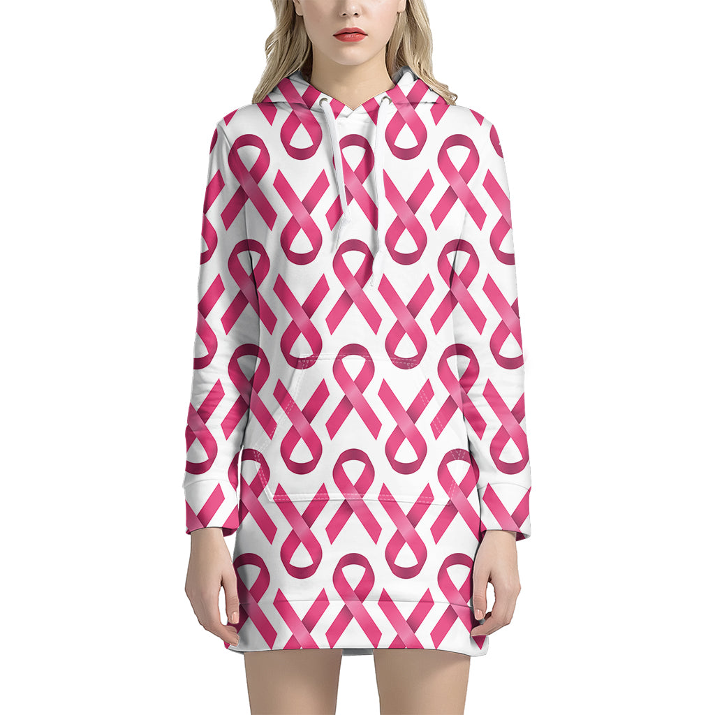Pink And White Breast Cancer Print Hoodie Dress