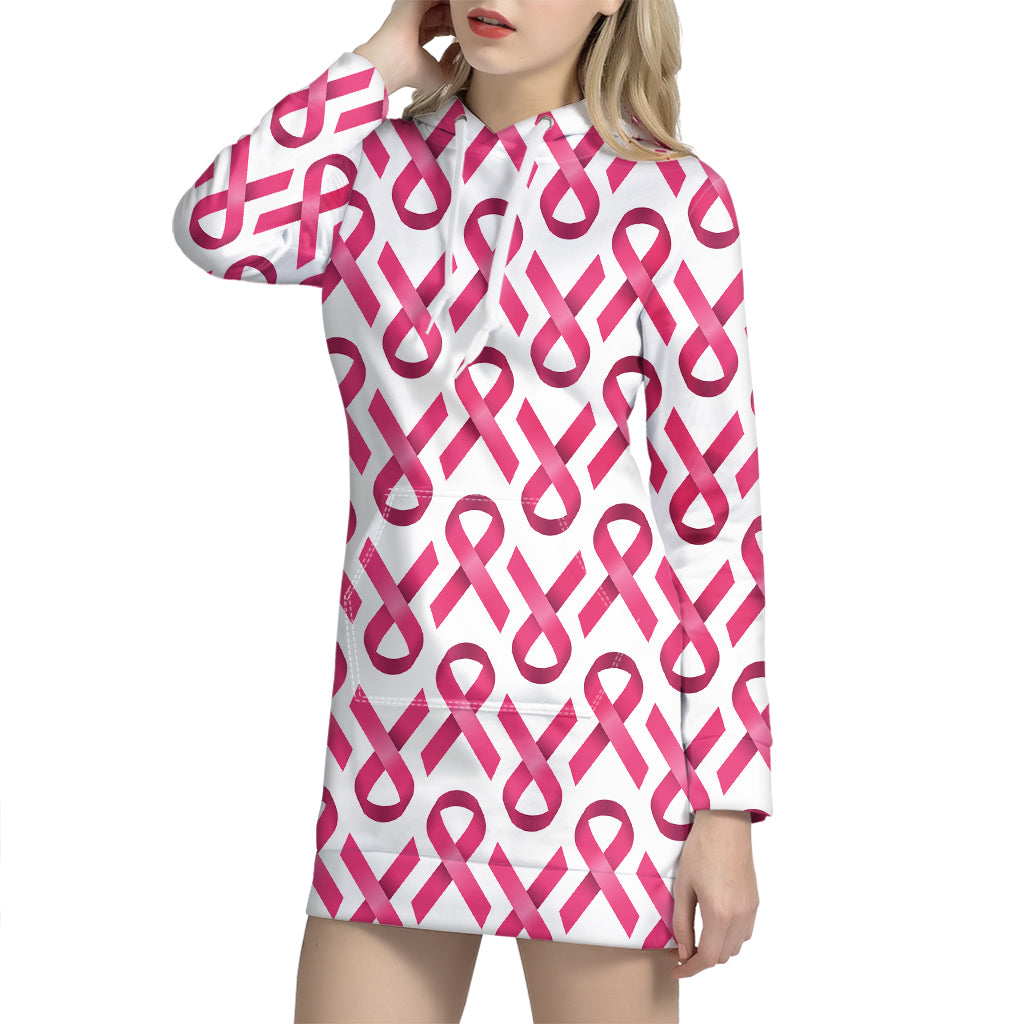 Pink And White Breast Cancer Print Hoodie Dress
