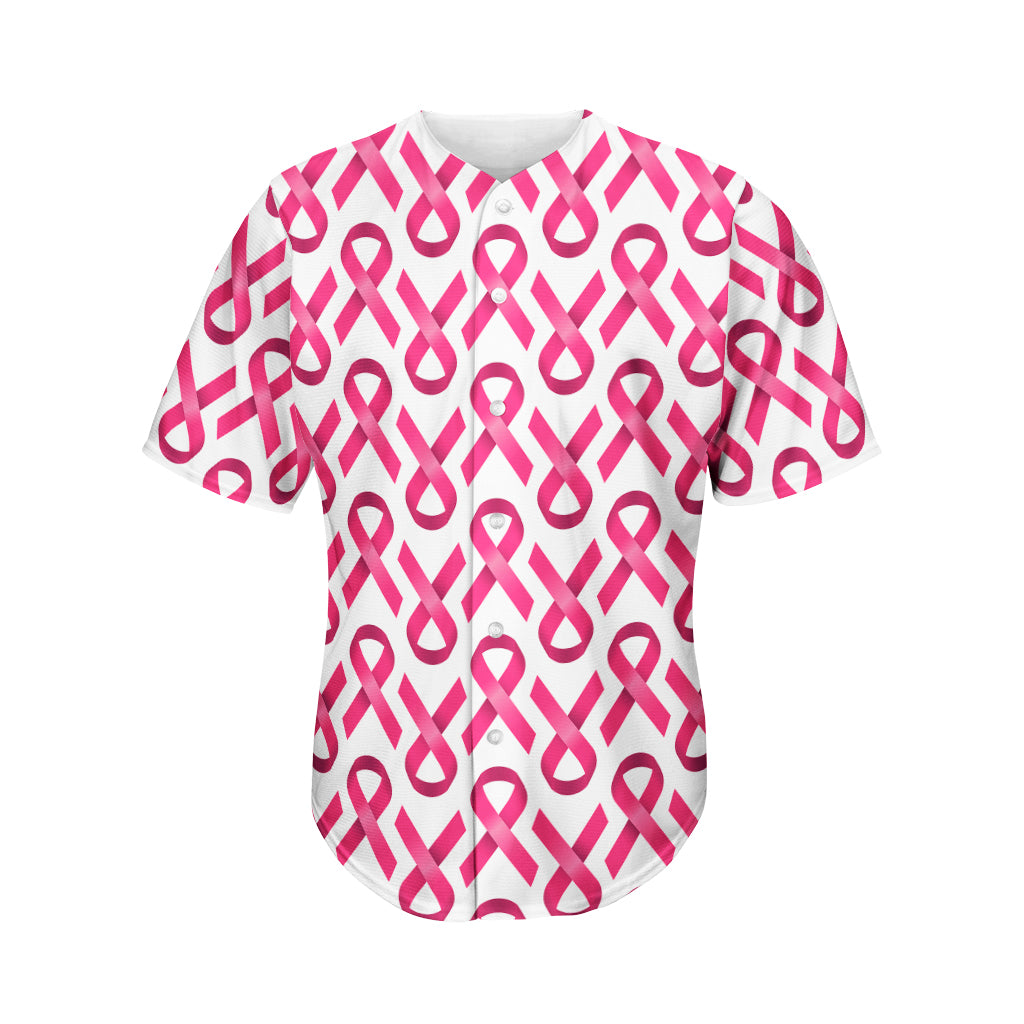 Pink And White Breast Cancer Print Men's Baseball Jersey