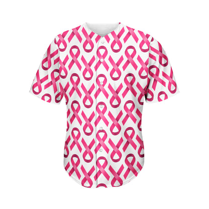 Pink And White Breast Cancer Print Men's Baseball Jersey