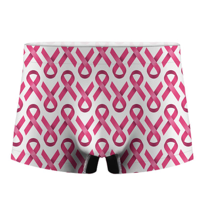 Pink And White Breast Cancer Print Men's Boxer Briefs
