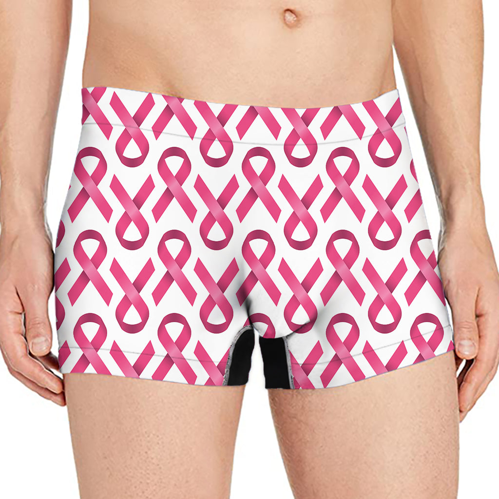 Pink And White Breast Cancer Print Men's Boxer Briefs