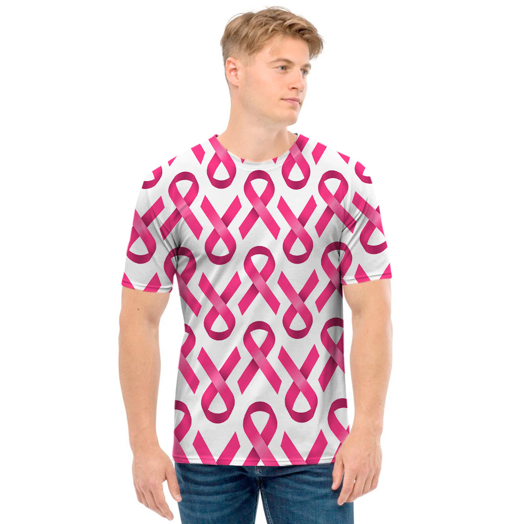 Pink And White Breast Cancer Print Men's T-Shirt