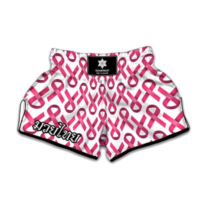 Pink And White Breast Cancer Print Muay Thai Boxing Shorts