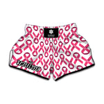 Pink And White Breast Cancer Print Muay Thai Boxing Shorts