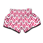 Pink And White Breast Cancer Print Muay Thai Boxing Shorts